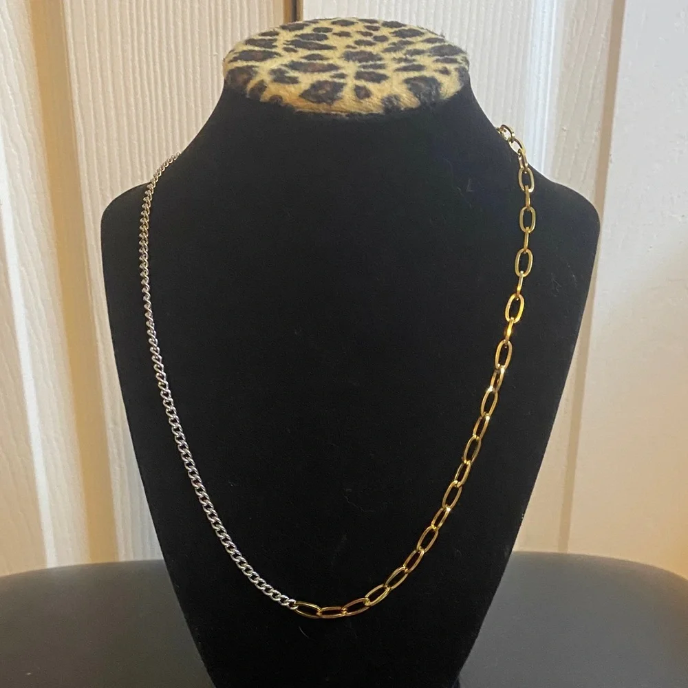 Unisex Two-Tone Stainless Steel 22” Chain Necklace - Picture 4 of 6